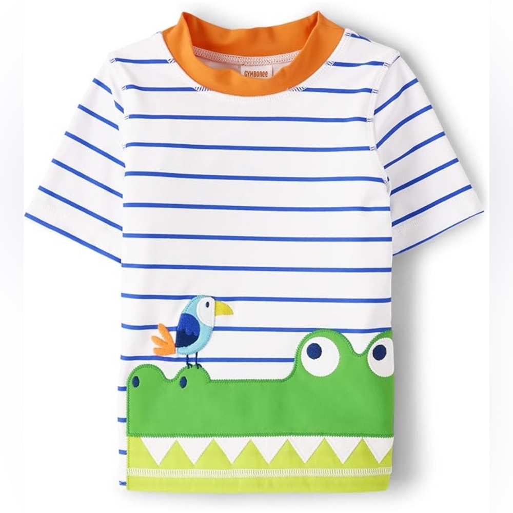 Gymboree Kids Crocodile &‎ Bird Short Sleeve Striped Rash Guard Top Sz 5T 50+UPF